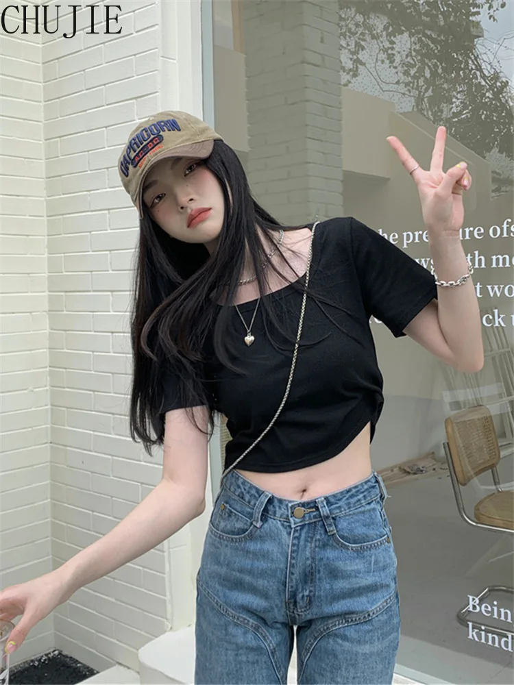 

Кроп-Топ женский с коротким рукавом, х/б, с завышенной талией