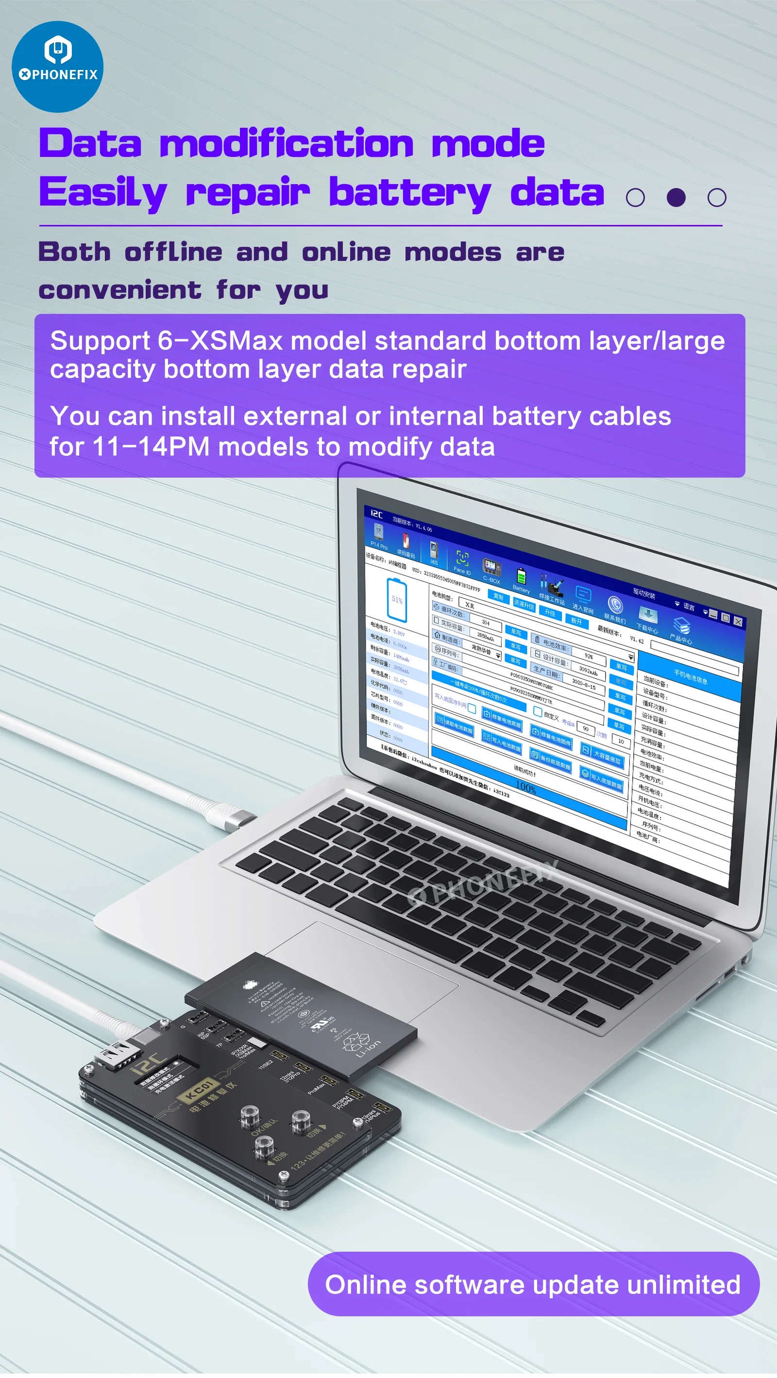 Шлейф аккумулятора KC01 i2C для iPhone 12 13 14 Pro Max 11 всплывающее восстановление и сброс