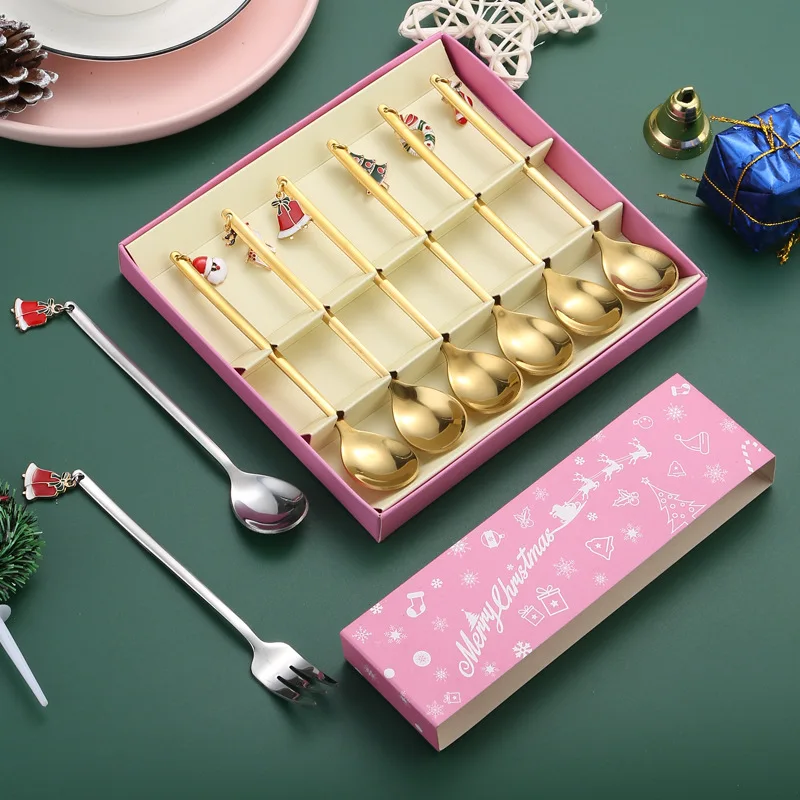 

6Pcs New Year 2024 Merry Christmas Spoons Xmas Party Tableware Ornaments Christmas Decorations for Home Navidad 2023 Noel Gift