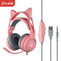 headphones with lights cat ears computer mobile phone universal wired game headset gaming headset 2022 new products