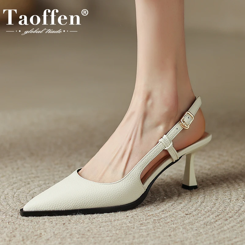 

Taoffen New Arrivals Women Sandals Real Leather Strange Heel Shoes For Woman Ins Fashion Party Wedding Footwear Size 34-39