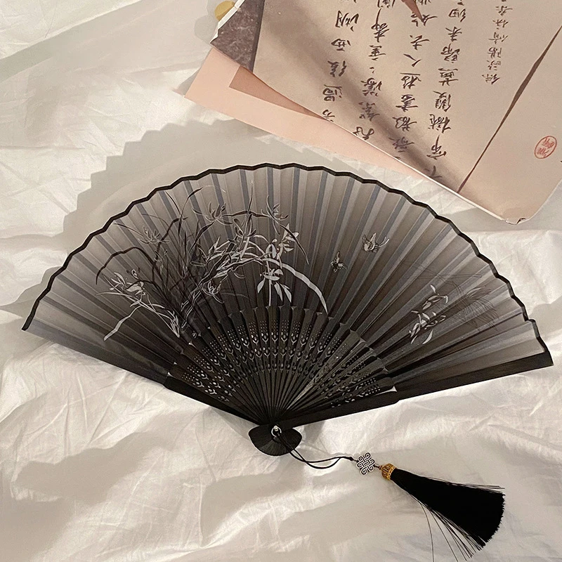 

Ручной веер из шелка, орхидея, ретро