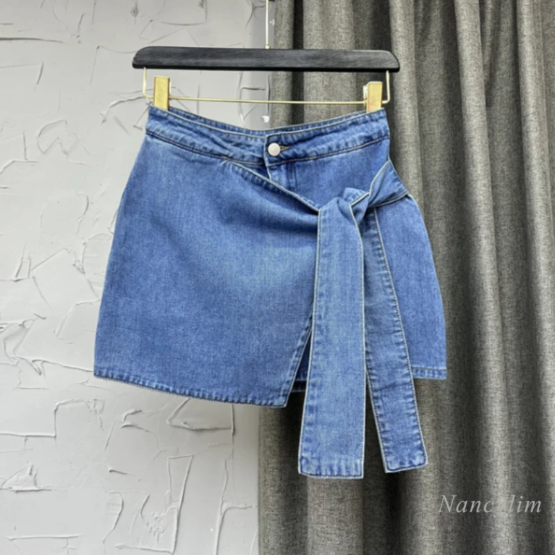 

Женская джинсовая юбка темно-синего цвета ассиметричная Женская юбка летняя новая дизайнерская трапециевидная юбка с завышенной талией и ...