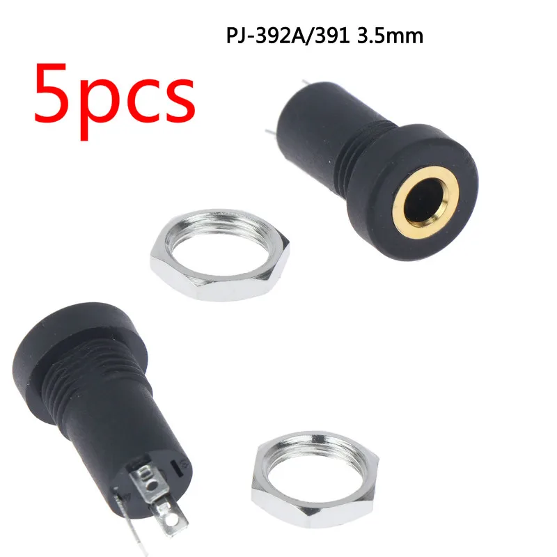

5pcs PJ-392A 3.5MM Audio Jack Socket 3 Pole Black Stereo Solder Panel Mount Gold With Nuts High Quality New Arrival!