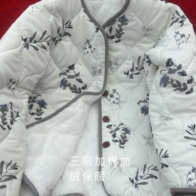 Женская Вельветовая куртка-бомбер с хлопковой подкладкой цветочным принтом