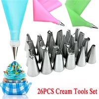 26pcsset cake tools silicone pastry bag 24pcs nozzle kitchen diy icing piping cream pastry bag set cake decorating kitchen tool