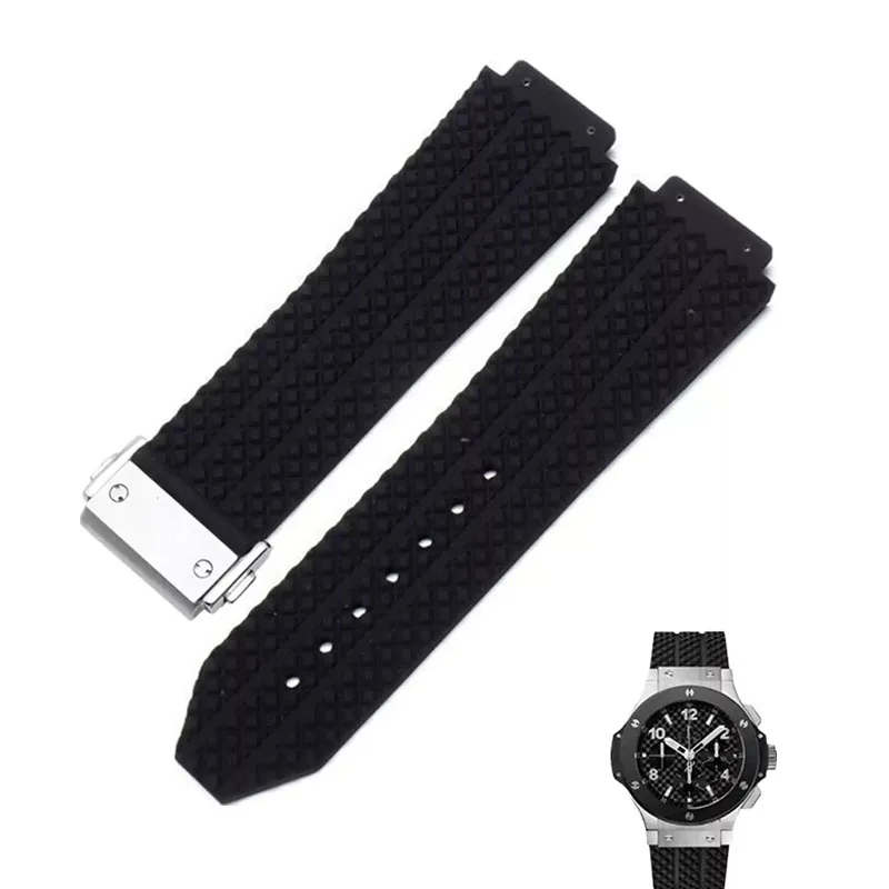 Фото Мягкий высококачественный силиконовый ремешок для часов HUBLOT BIG BANG Classic Fusion Series, водонепроницаемый мужской ремешок для часов, 25-19 мм. №1