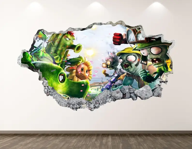 

Zombies Wall Decal - Game 3D Smashed Wall Art Sticker Kids Decor Vinyl Home Poster Custom Gift KD14