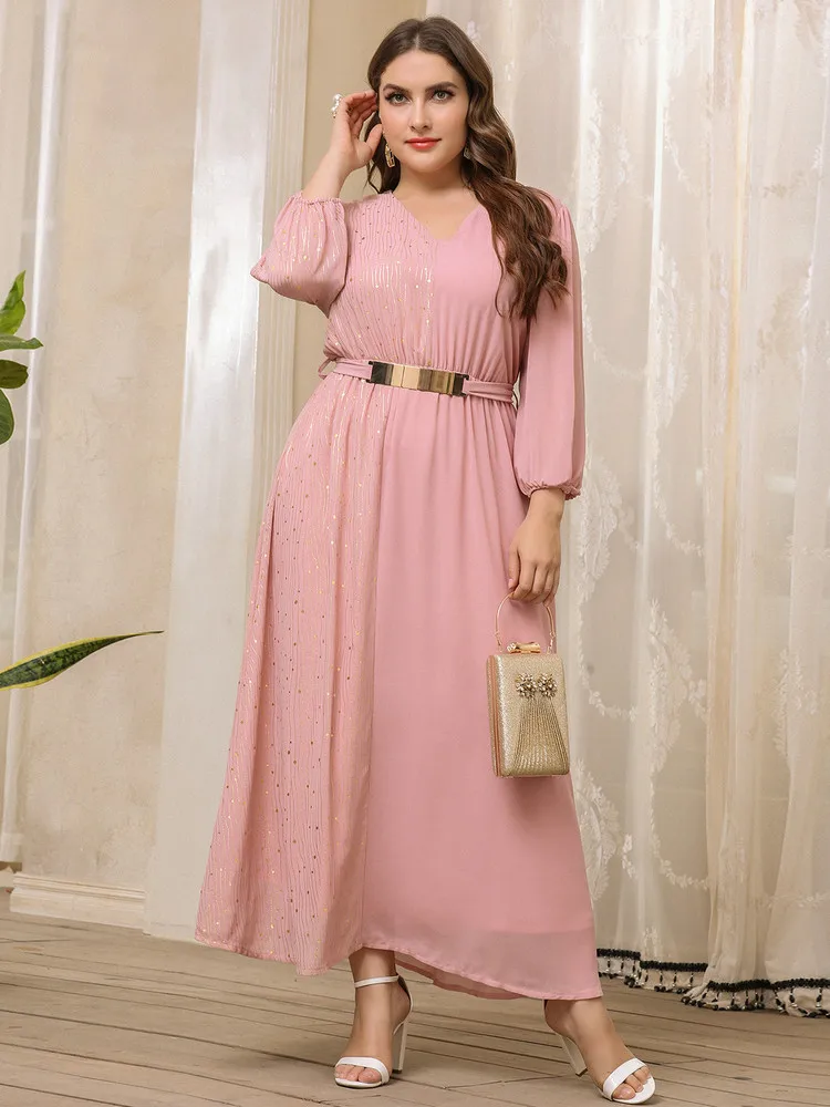 

TOLEEN Plus Size Women Muslim Pink Dress 2022 Large Long Maxi Clothing With Sequins Elegant Dresses For Evening Party Festival
