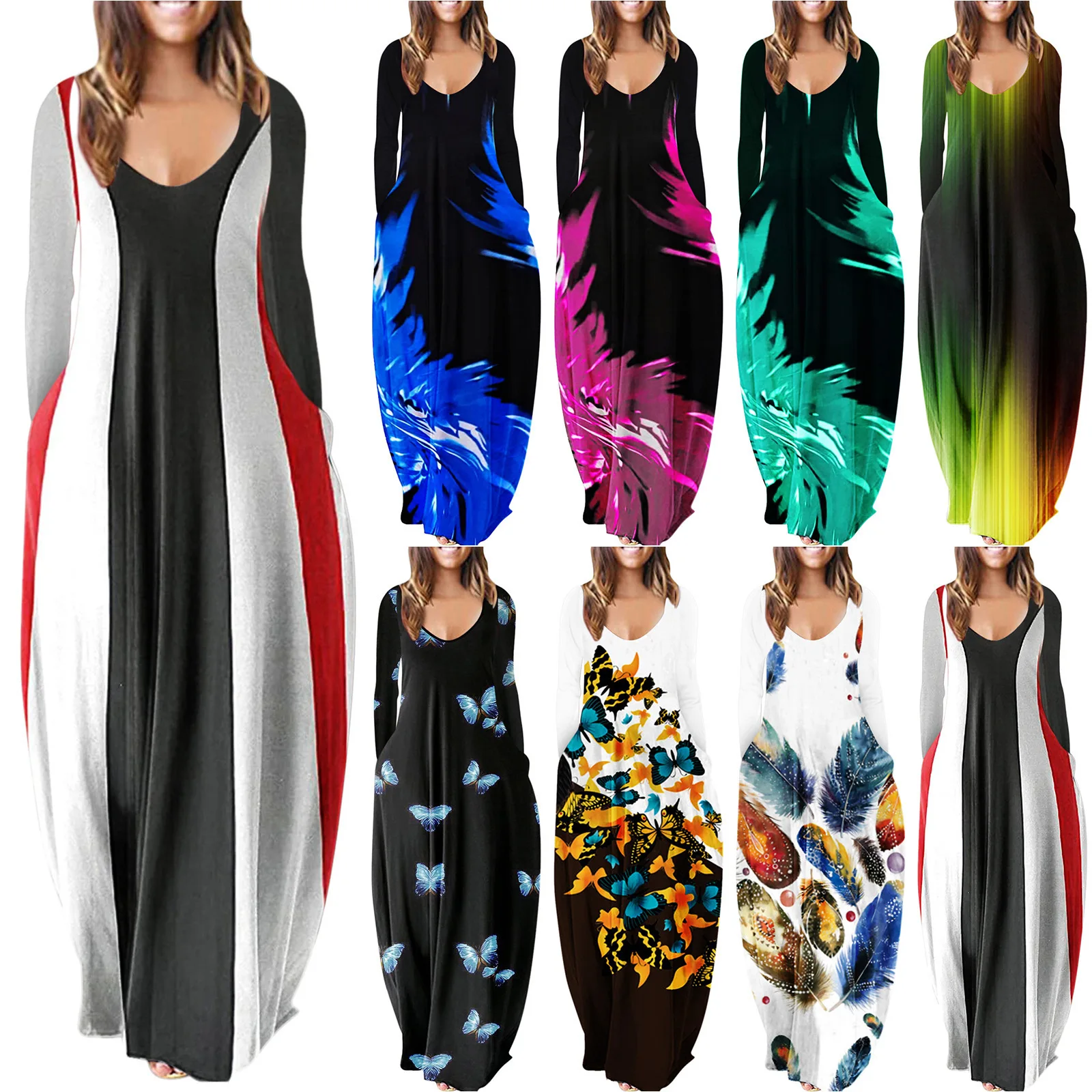 

Women Print Long Sleeve Oversized Dress Fashion Beach Button Big Maxi Dress Spring Summer 2022 New Ladies Plus size Dress S-5XL