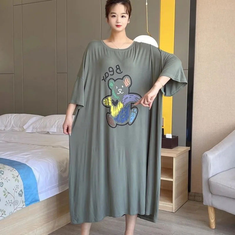 Летняя женская длинная свободная ночная рубашка 150 кг