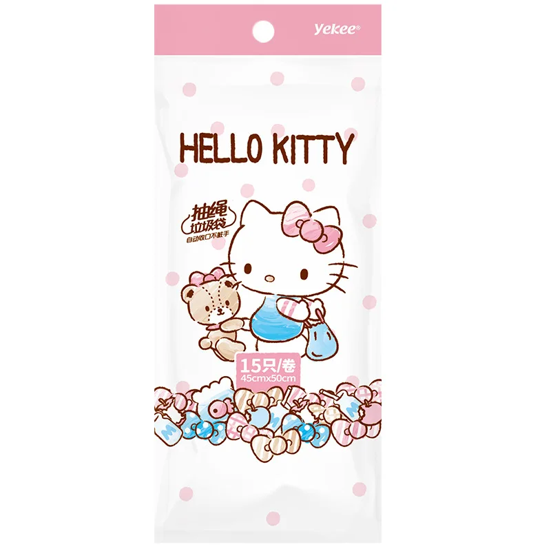 

15pcs Sanrio Cute Cartoon Hello Kitty Pattern Drawstring Garbage Bag Household Medium Size Kitchen Portable Closing Plastic Bag