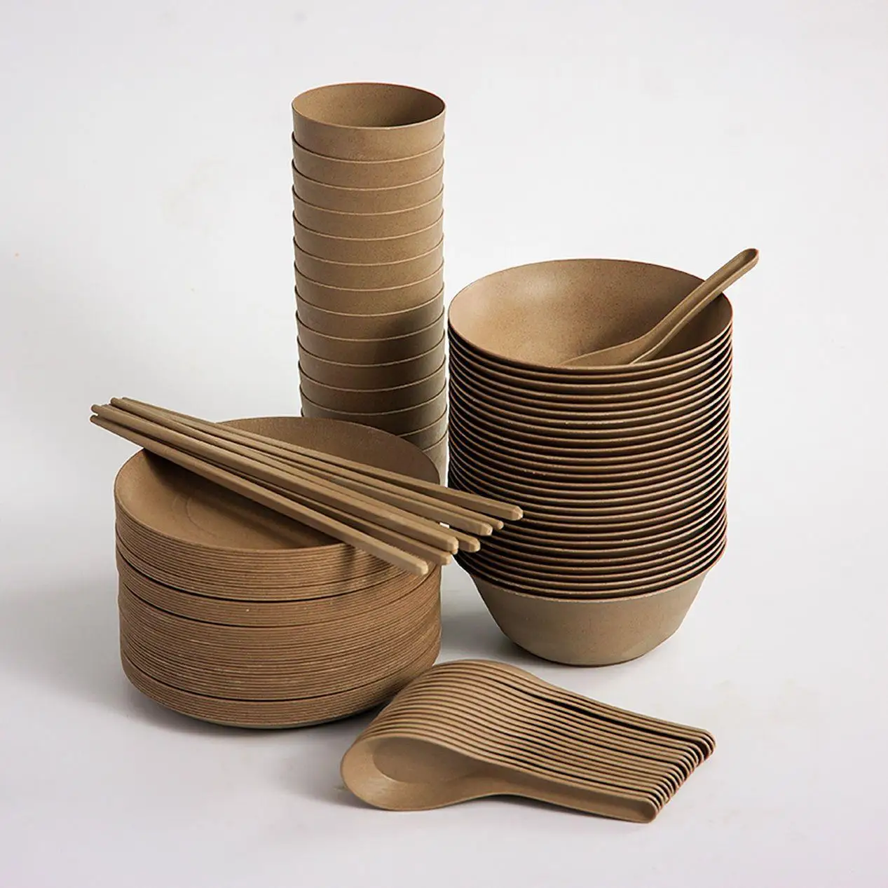 

Bowls, Cups, Dishes, Spoons, Chopsticks, Disposable Rice Husk Tableware, Thickened High-Temperature Resistant Independent Packag