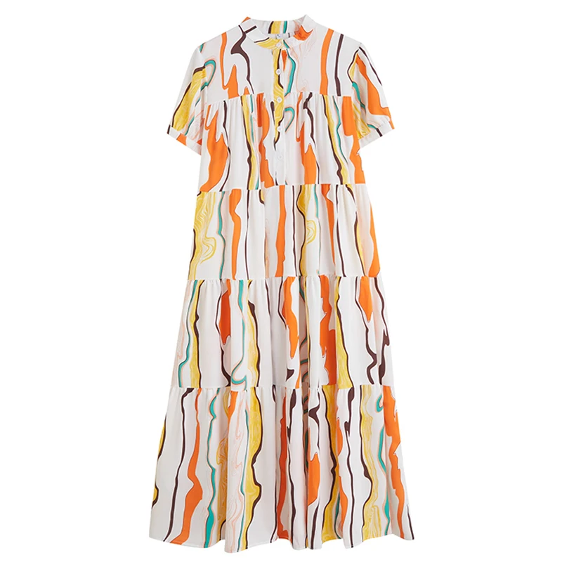 Женское платье в полоску повседневное свободное составного кроя Корейском стиле