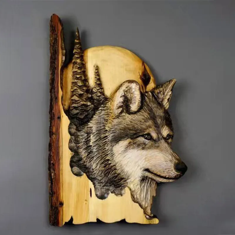 

Handmade Cool Animal Carving Handcraft Wall Hanging Decoration Sculpture Wood Raccoon Bear Deer Hand Painted Home Room 13CM*20CM