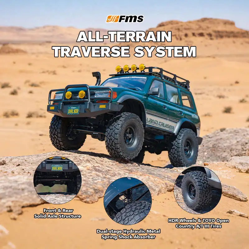 Фото Радиоуправляемый внедорожник Fms Land Cruiser Fcx10 Lc80 Green Brushless Edition 3541 с мотором, полноприводный, для бездорожья и скалолазания №4