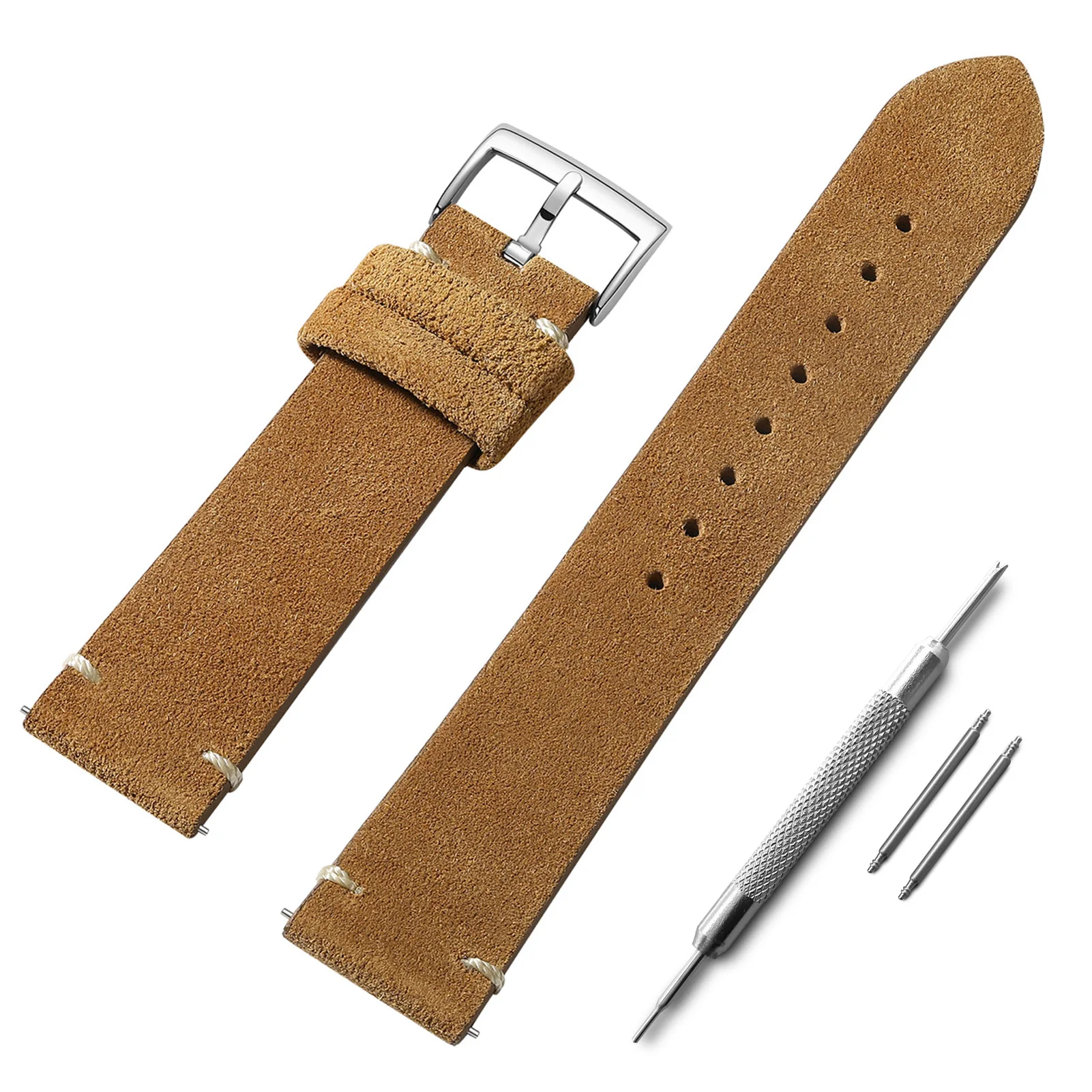 

Watch Accessories Suede Strap 20mm Vintage Brown Strap Handmade Outdoor Sports Soft Fashion Trend Men's Replacement Wristband