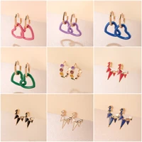 cute heart star rainbow geometric circle smiling face earring colorful enamel hoop earring for women creative jewelry party gift