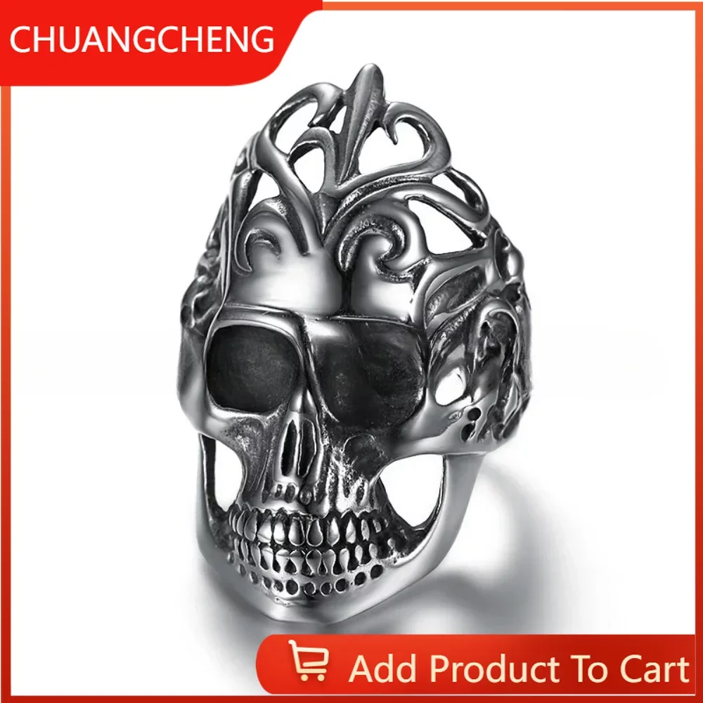 

CHUANGCHENG Personalized Vine Skeleton Head 316 Stainless Steel Ring Size 8-13