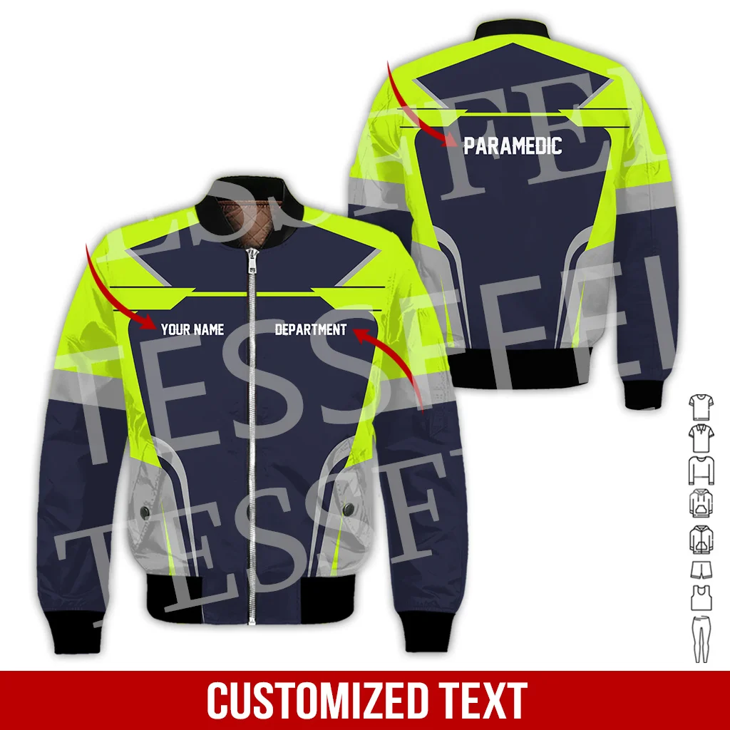 Custom Name Cosplay EMS EMT Medical Paramedic Nurse Worker Retro 3DPrint Harajuku Winter Windbreaker Warm Coat Bomber Jacket W
