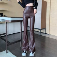 pu leather flare pants women y2k pants fashion elegant slim pant vintage black casual high waist trousers streetwear