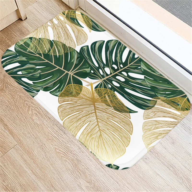 

Tropical Plants Palm Leaf Monstera Decoration Kitchen Door Mats 3D Velvet Carpet Doormat Indoor Floor Bathroom Anti-Slip Rugs