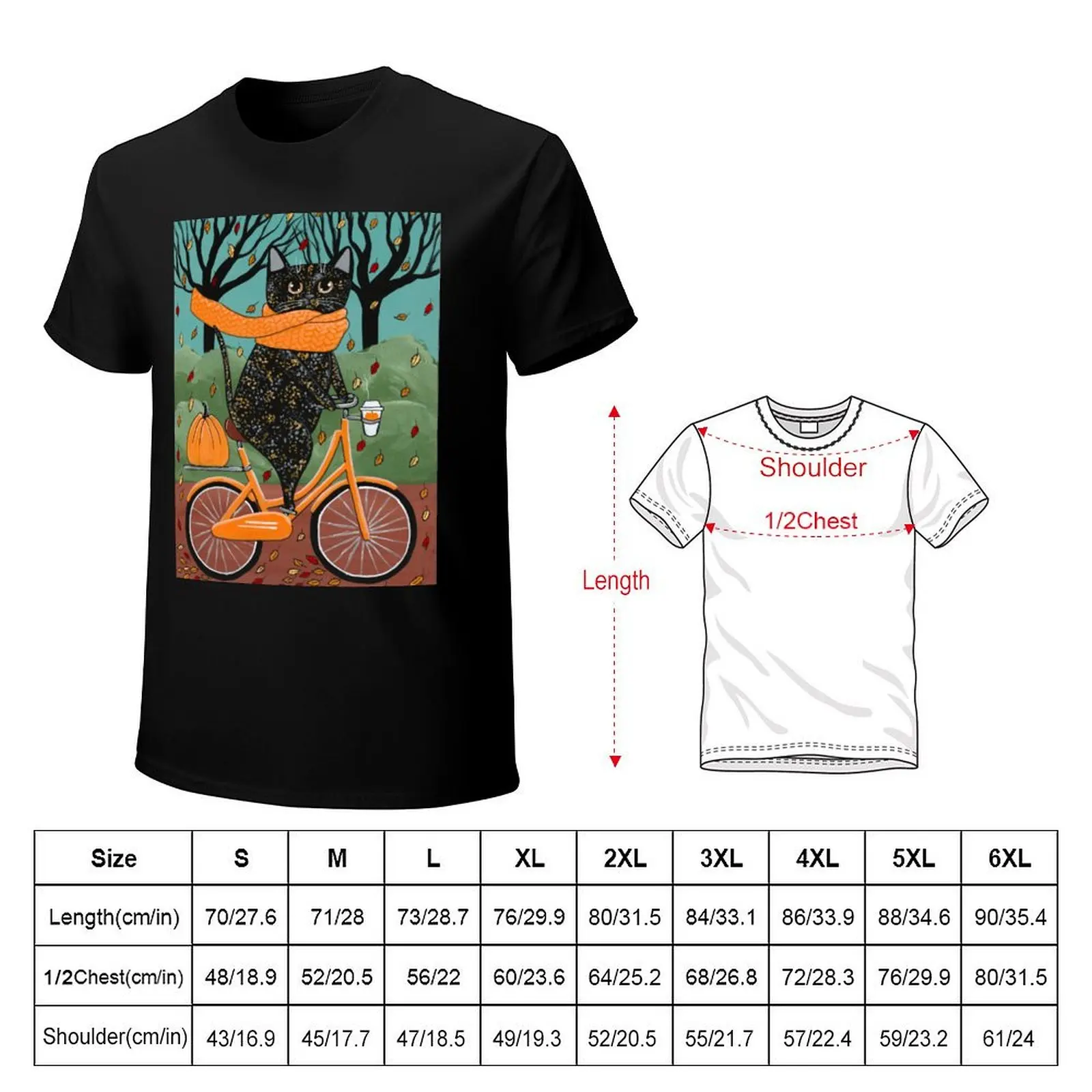 Фото Футболка Tortie Autumn Bicycle Ride Cat, футболка больших размеров, не дающаяся под усадку №2