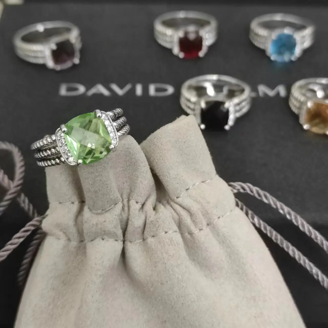 Popular Jewelry David Yurman Rings for Woman DY Eden Emerald Diamond Eternity Band Ring in Silver 925 Plated Platinum