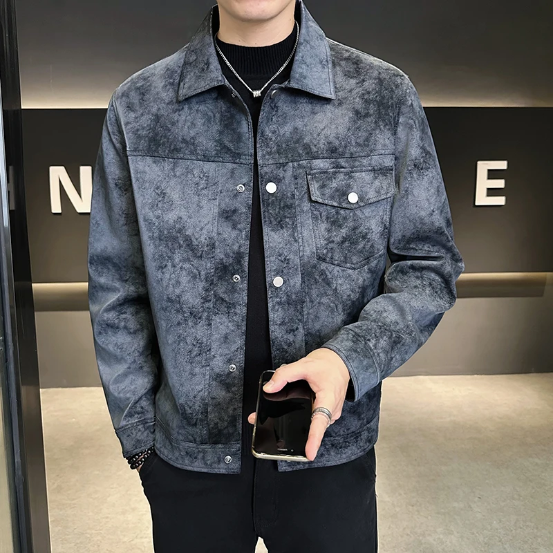 Men's Leather Coat Outerwear Spring and Autumn 2024 New Retro Fashion Brand Yupi Handsome Short Camouflage Motorcycle Clothin...