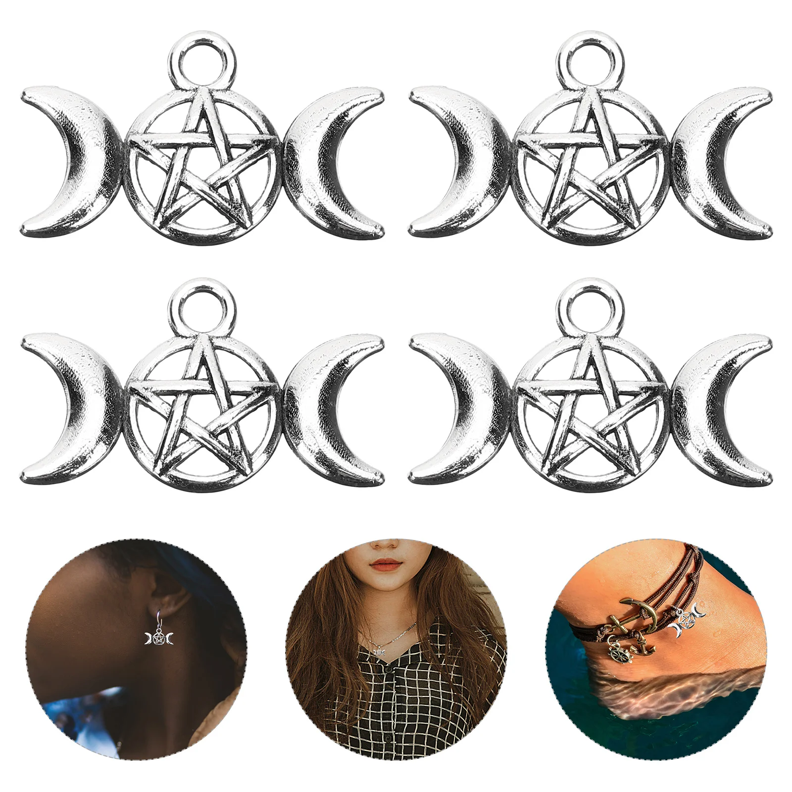 

Charms Pendants Moon Jewelry Pentagram Wiccan Lucky Witch Triple Star Celtic Pentacle Connectors Celestial Pendant