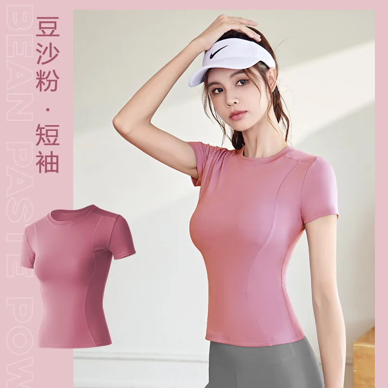 GYM TENNIS Spring and Autumn Thin Fit Sports Tight Short Sleeve Women's Yoga Top Women's Running Fitness Underwear T-shirt