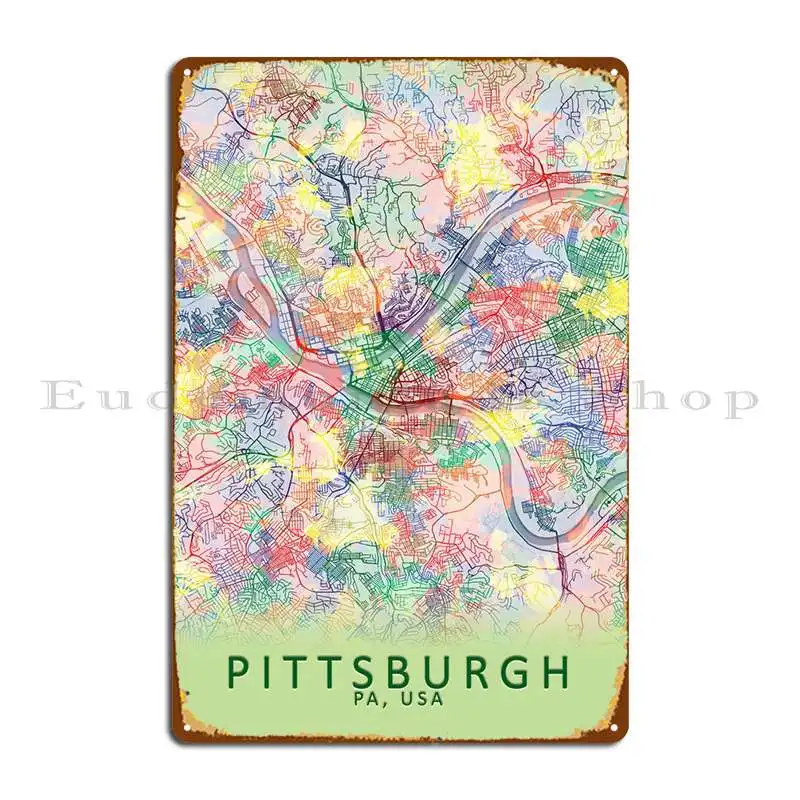 

Pittsburgh Pa Карта города США металлический знак плакат Гараж персонализированный на заказ кухонный жестяной знак плакат