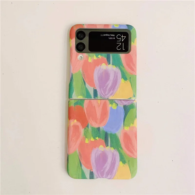 new tulip flowers case for samsung galaxy z flip 3 cover pc hard phone case for samsung galaxy z flip 3 back cover shell free global shipping