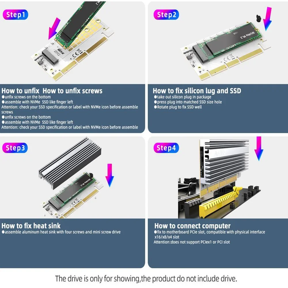Фото Адаптер адаптера MAIWO NVME M.2 SSD Карта расширения NVMe to PCIe X4 X8 X16 Алюминий для M.2 NVME 2230 2242 2260 2280 SSD №2