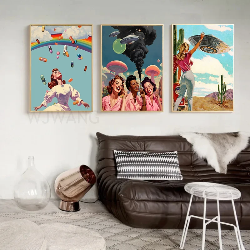 Картины на холсте WJWANG Abstract дымчатый гриб розовый