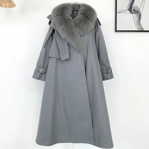 

2023 Autumn Winter Warm Thick Rex Rabbit Fur Liner Parka Women Elegant Fox Fur Collar Jacket Female Abrigo Mujer Gxy1061