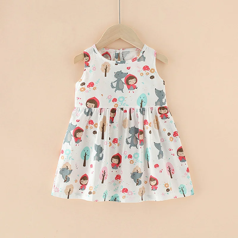 

Summer Newborn Baby Clothes Infant Girl Clothes Korean Cute Print Sleeveless Cotton Beach DressPrincess Dresses