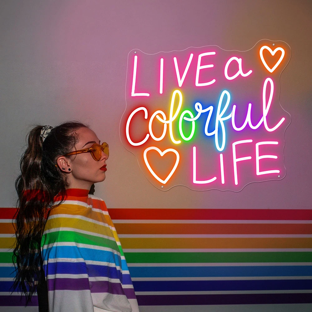 Живите красочную жизнь фотообои под заказ неоновый знак Гордость месяц Спальня