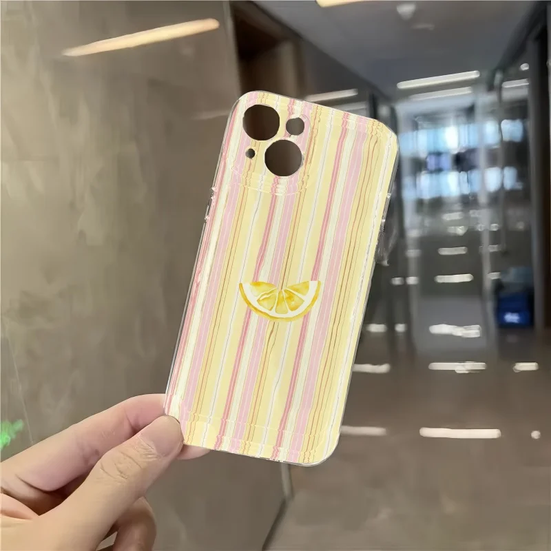 Популярный розово-желтый полосатый оранжевый чехол для iPhone 17, 16, 15, 14 Plus, 13, 12, 11 Pro Max – модный, ударопрочный, мягкий, прозрачный чехол (art.: 3920db5494626) - 3920db5494626