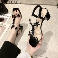 block heels high heeled sandals woman 2022 suit female beige clear shoes all match med chunky high heeled black comfort girls