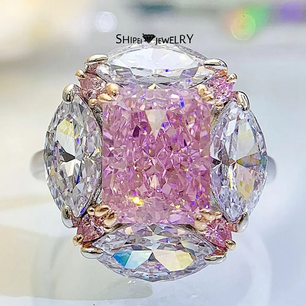 

Shipei 100% Romantic Cute 925 Sterling Silver Crushed Ice Cut Created Moissanite Diamonds Gemstone Ring Fine Jewelry Wholesale