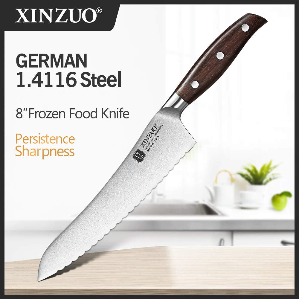 

XINZUO 8 Inch Frozen Meat Knives High Carbon DIN 1.4116 Steel Steak Barbecue Cleaver Bread Kitchen Knives