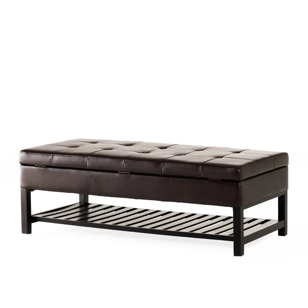 

Noble House Brooke Espresso Bonded Leather Storage Ottoman