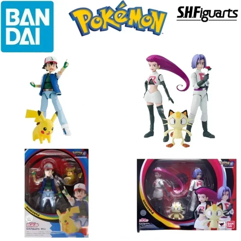 Bandai оригинальные Pokemon S.H.Figuarts SHF Ash Ketchum Pikachu Jessie James Meowth аниме фигурки игрушки для