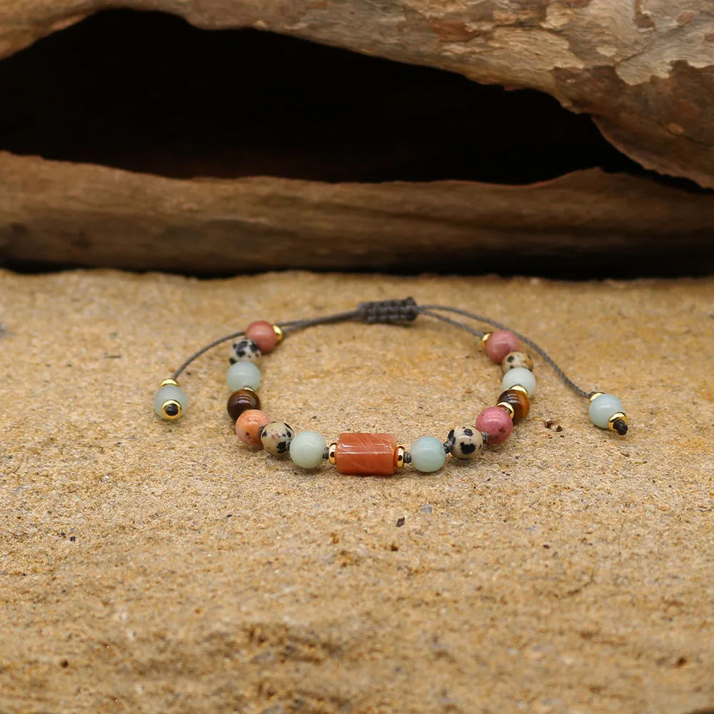 

Vlen Wholesale Bracelet Jewelry for Women Handmade Knot Wax Rope Pulseras Femme Multicolor Natural Stone Adjustable Bracelets