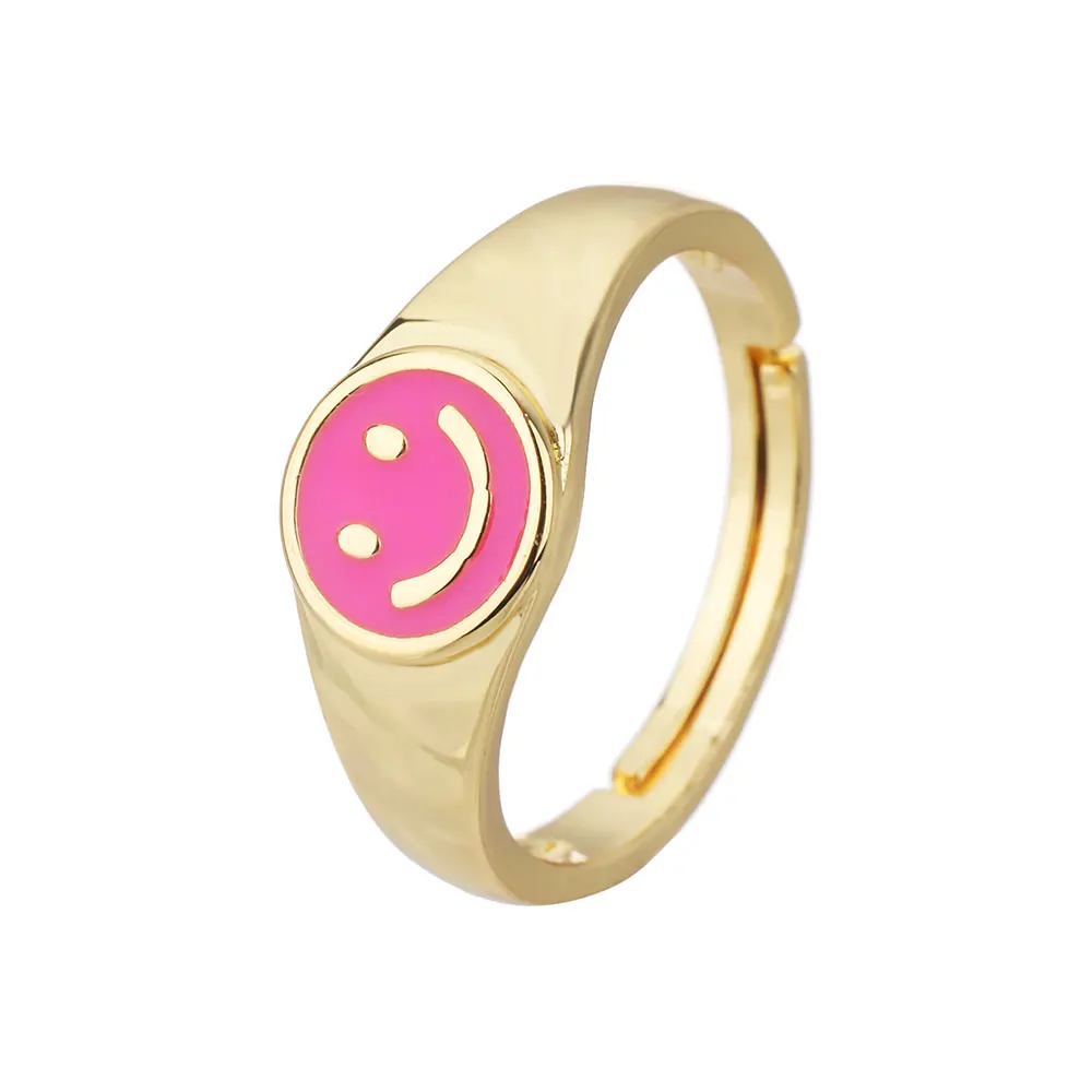 

Smiley Face Adjustable Ring for Women Enamel Smile Opening Rings Gold Plated in Brass Round Smiling Vintage Colorful Anillos