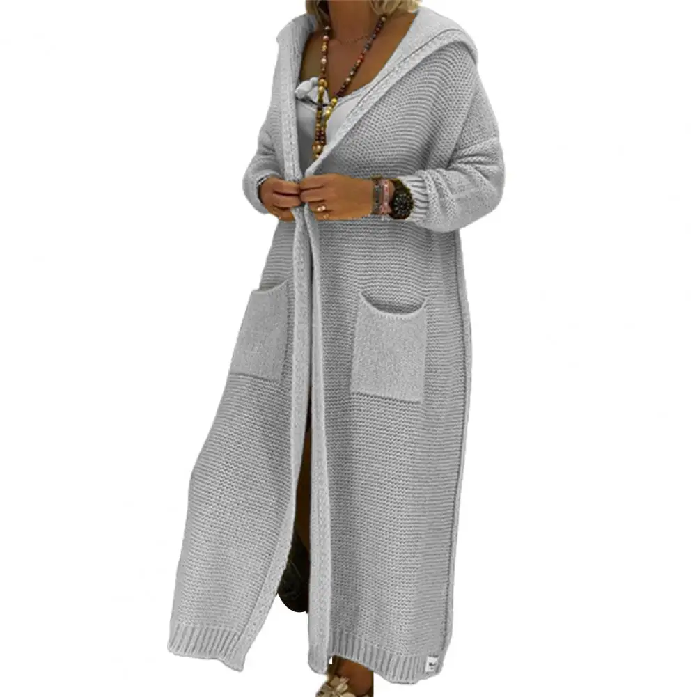 

Куртка с длинным рукавом Универсальный свитер пальто осень зима длинный вязаный кардиган с капюшоном
