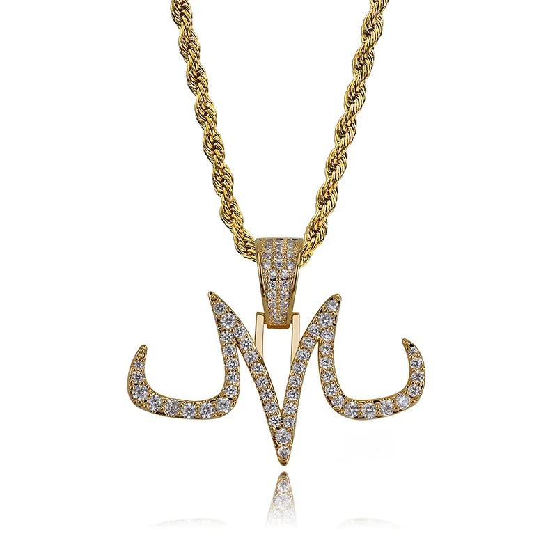M New Custom Iced Out Majin Pendant Necklace Mens White And Gold Finish Chains HipHop Jewelry Gold Silver Color Charms