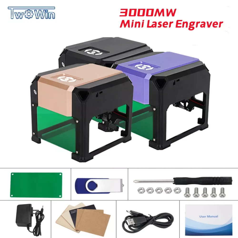 3000mw CNC Laser Engraver Desktop Laser Engraving Machine 80x80mm Mini Laser Engraver Woodworking DIY Logo Mark Printer Cutter