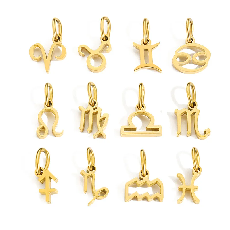 

12 Zodiac Signs Pendant for Necklace Bracelet Anklet DIY Accessories Stainless Steel Constellation Pendants Jewelry Gift